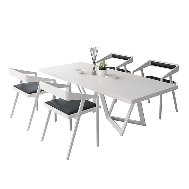 Mesa de comedor rectangular de estilo industrial, mesa fija con tapa blanca y madera maciza