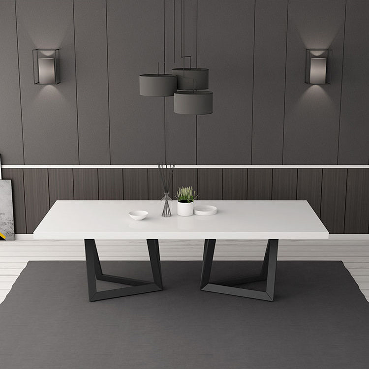 Mesa de comedor rectangular de estilo industrial, mesa fija con tapa blanca y madera maciza