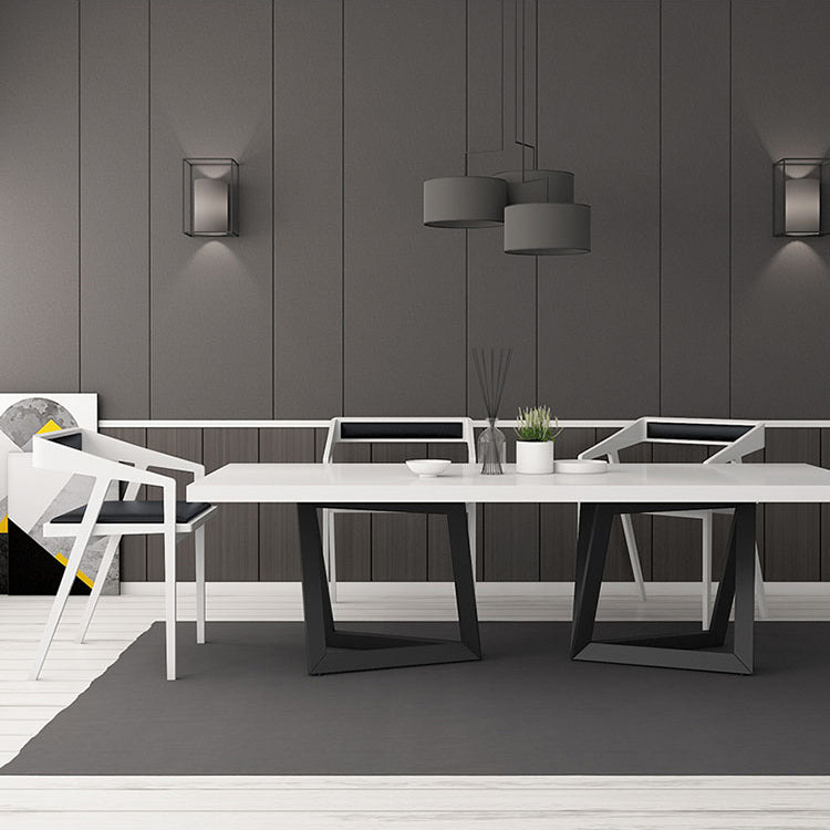 Mesa de comedor rectangular de estilo industrial, mesa fija con tapa blanca y madera maciza