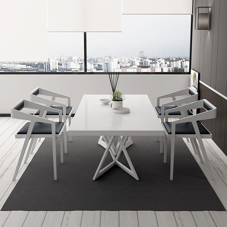 Mesa de comedor rectangular de estilo industrial, mesa fija con tapa blanca y madera maciza