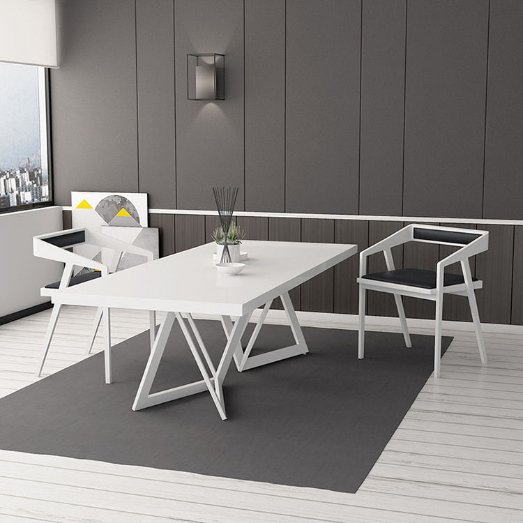 Mesa de comedor rectangular de estilo industrial, mesa fija con tapa blanca y madera maciza