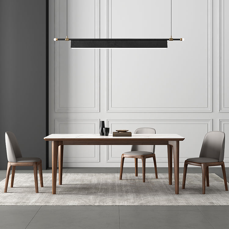 Rectangular Mid-Century Modern Table Sintered Stone Table with Wood Legs