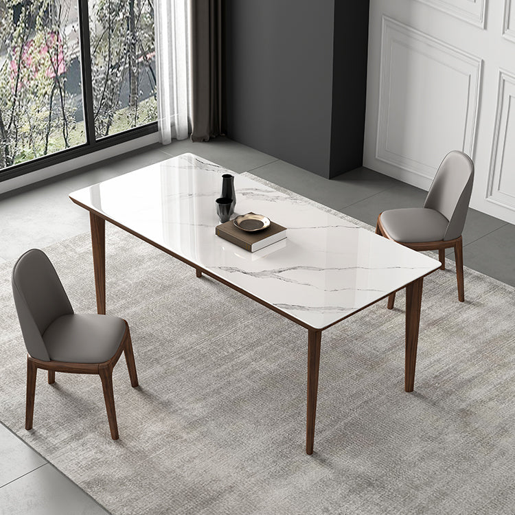 Rectangular Mid-Century Modern Table Sintered Stone Table with Wood Legs