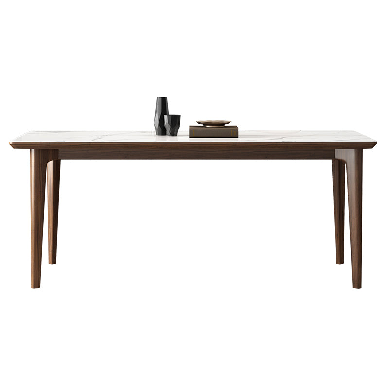 Rectangular Mid-Century Modern Table Sintered Stone Table with Wood Legs