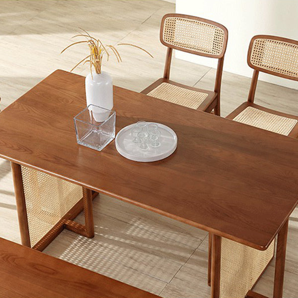 Industrial Solid Wood Brown Dining Table Rectangle Standard Dining Table for Kitchen