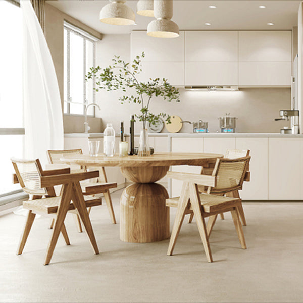 Solid Wood Simplicity Dining Table Round Fixed Table for Dining Room