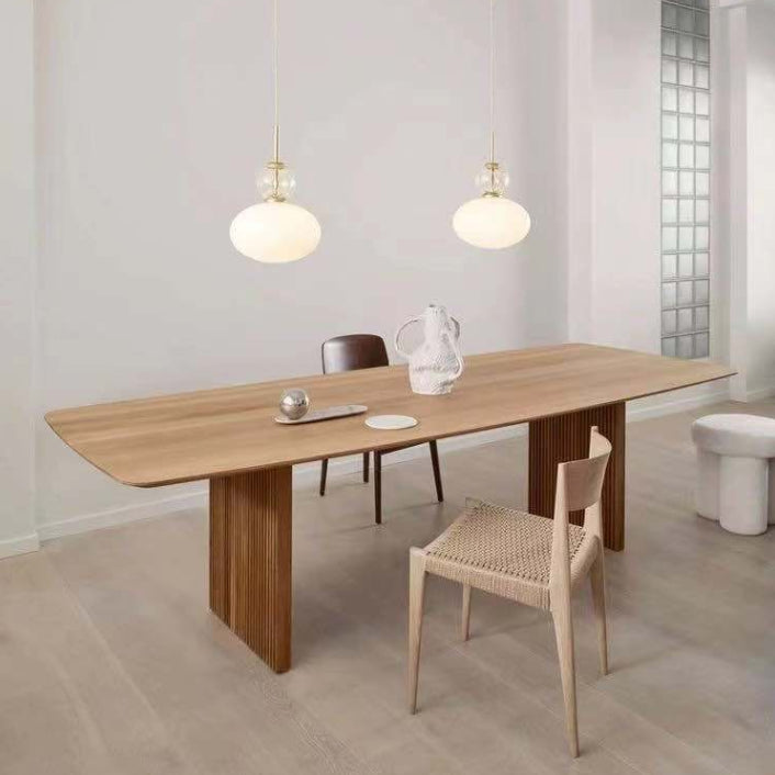Mesa de comedor Simplicidad de madera sólida Mesa de doble pedestal de madera para comedor