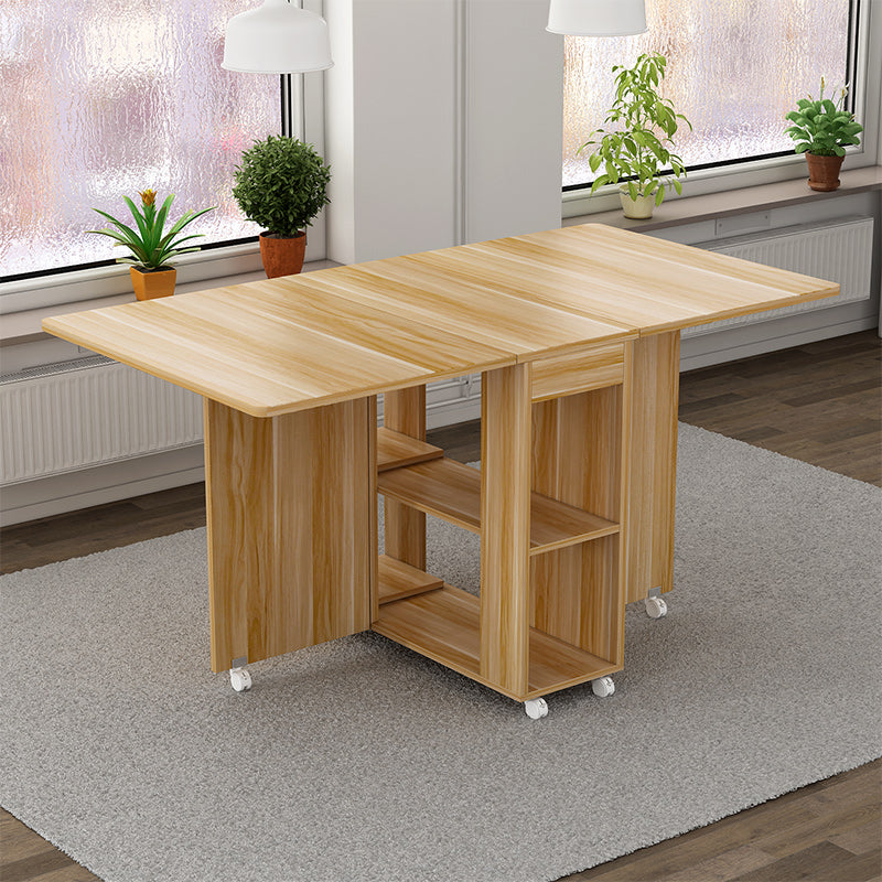Mid-Century Modern Dining Table Rectangle Drop-Leaf Dining Table for Home Use