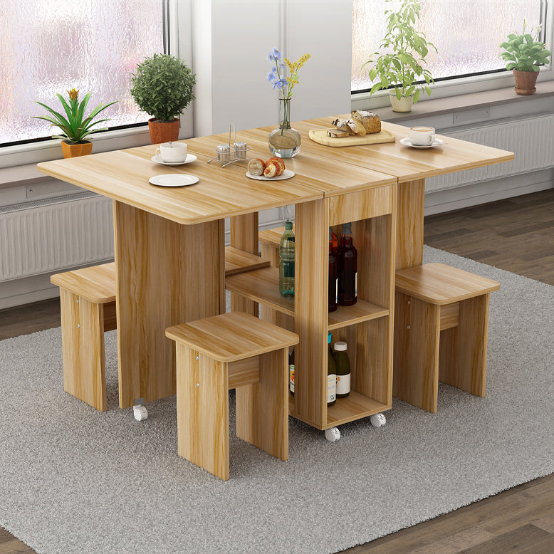 Mid-Century Modern Dining Table Rectangle Drop-Leaf Dining Table for Home Use
