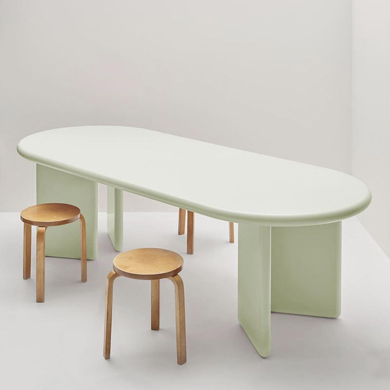 Modern Style Dining Table Oval Solid Wood Dining Table with Double Pedestal Base