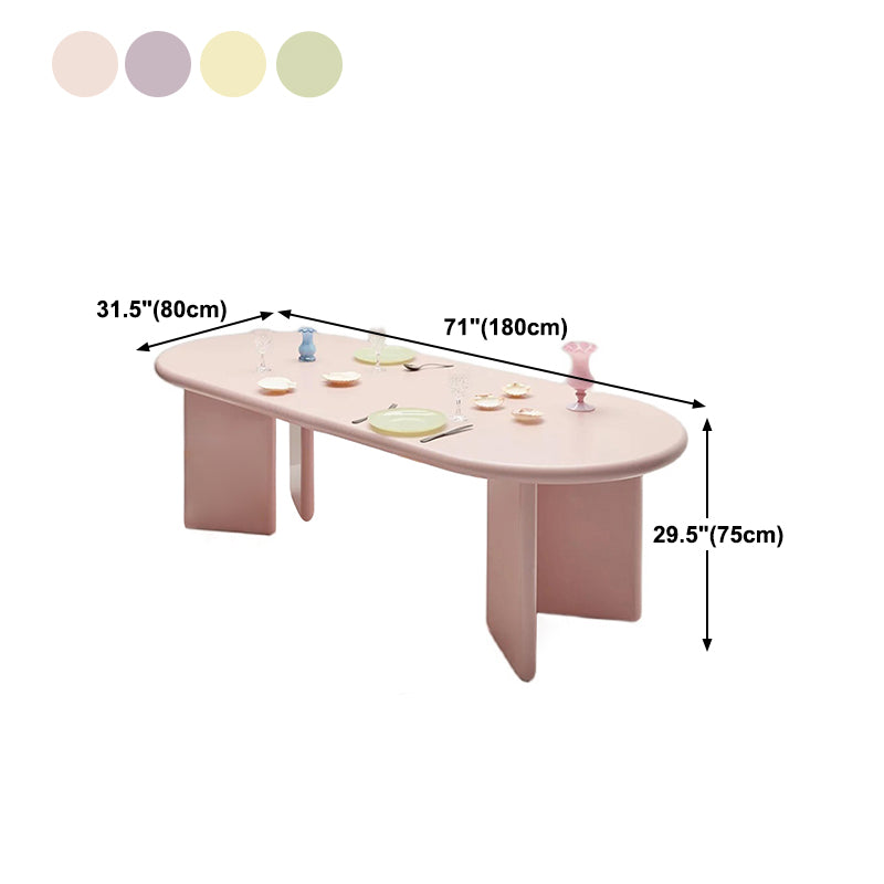 Modern Style Dining Table Oval Solid Wood Dining Table with Double Pedestal Base