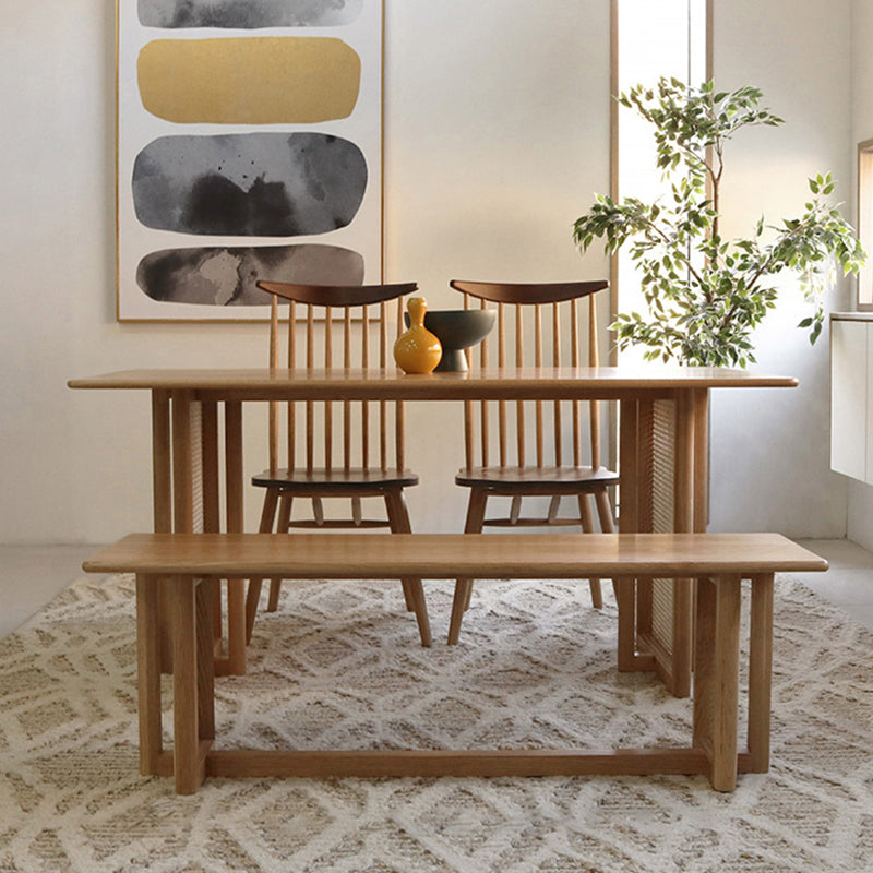 Rechthoek bruine eettafel vaste houten eettafel met dubbele voetstukbasis