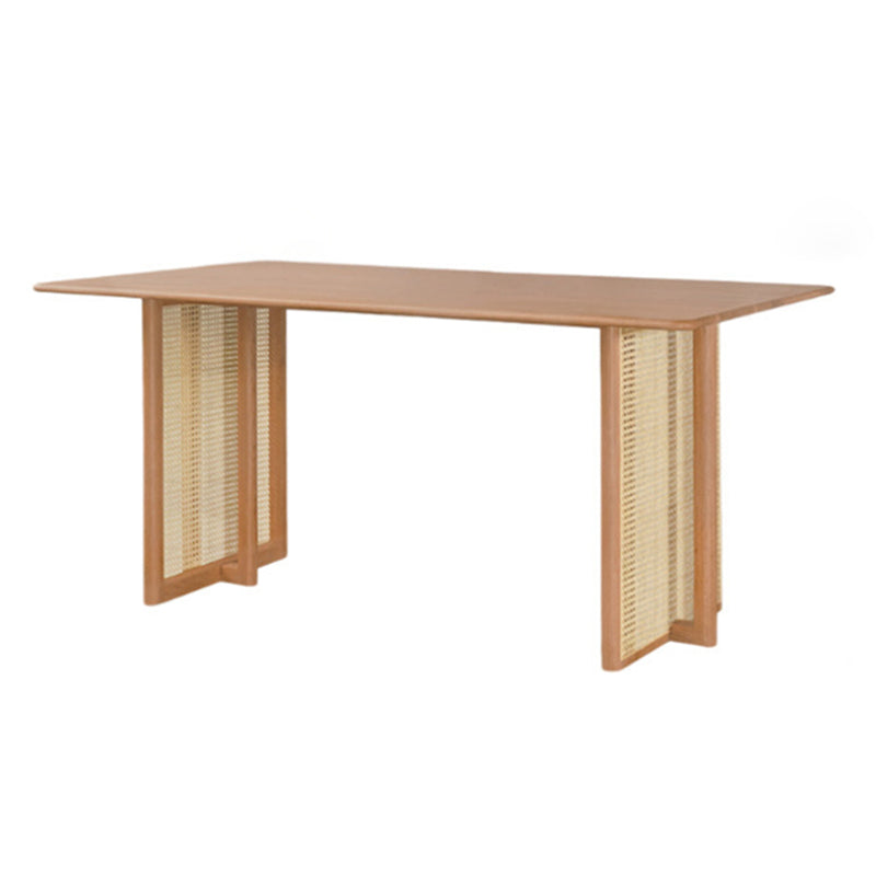 Rechthoek bruine eettafel vaste houten eettafel met dubbele voetstukbasis