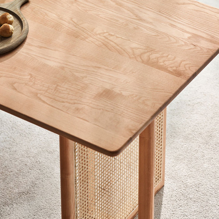 Rechthoek bruine eettafel vaste houten eettafel met dubbele voetstukbasis
