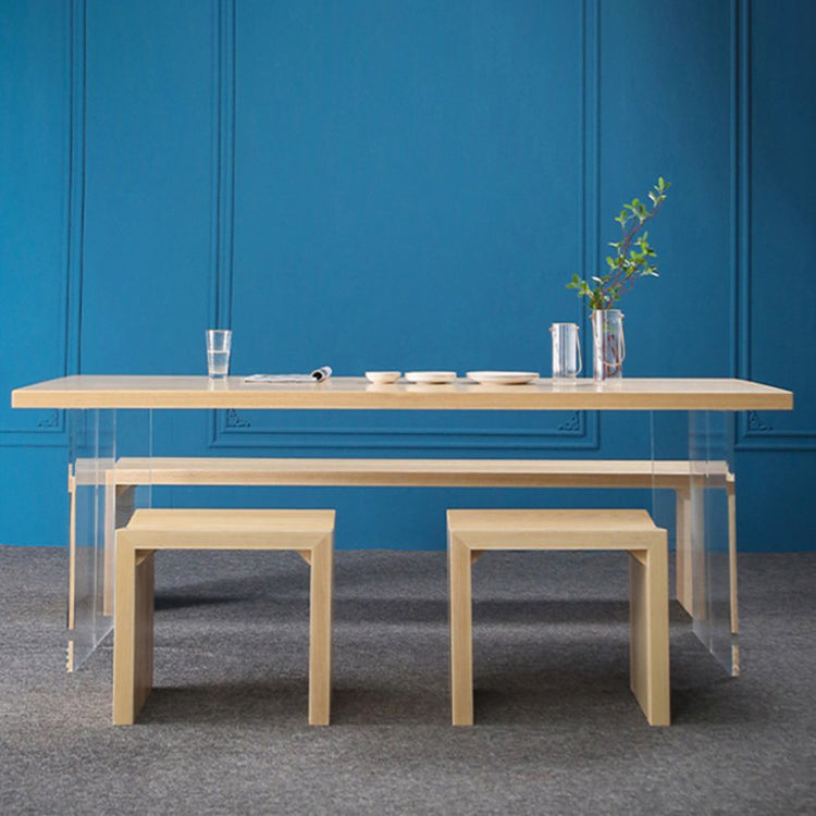 Industrial Solid Wood Dining Table Rectangle Standard Table with Double Pedestal Base