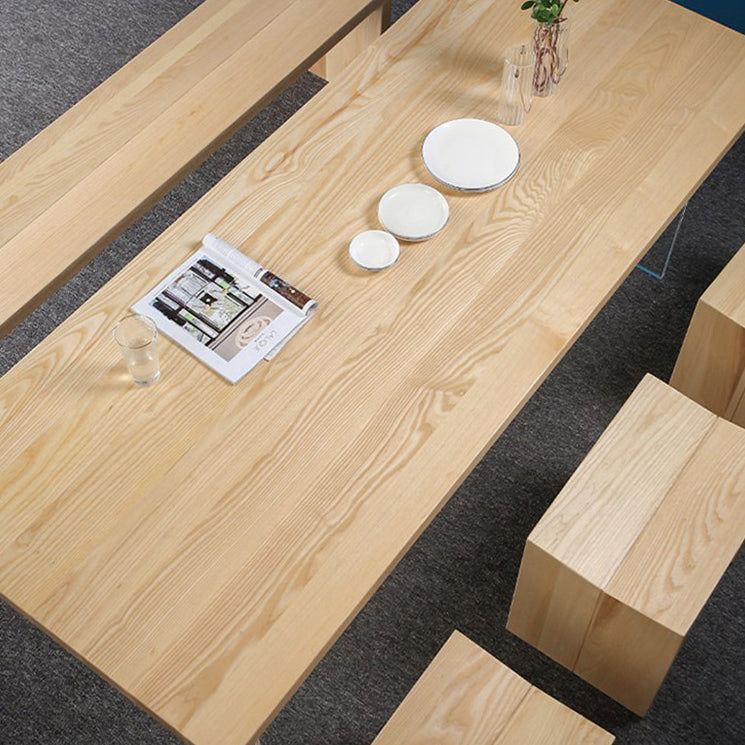 Industrial Solid Wood Dining Table Rectangle Standard Table with Double Pedestal Base