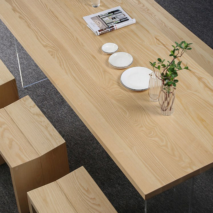 Industrial Solid Wood Dining Table Rectangle Standard Table with Double Pedestal Base