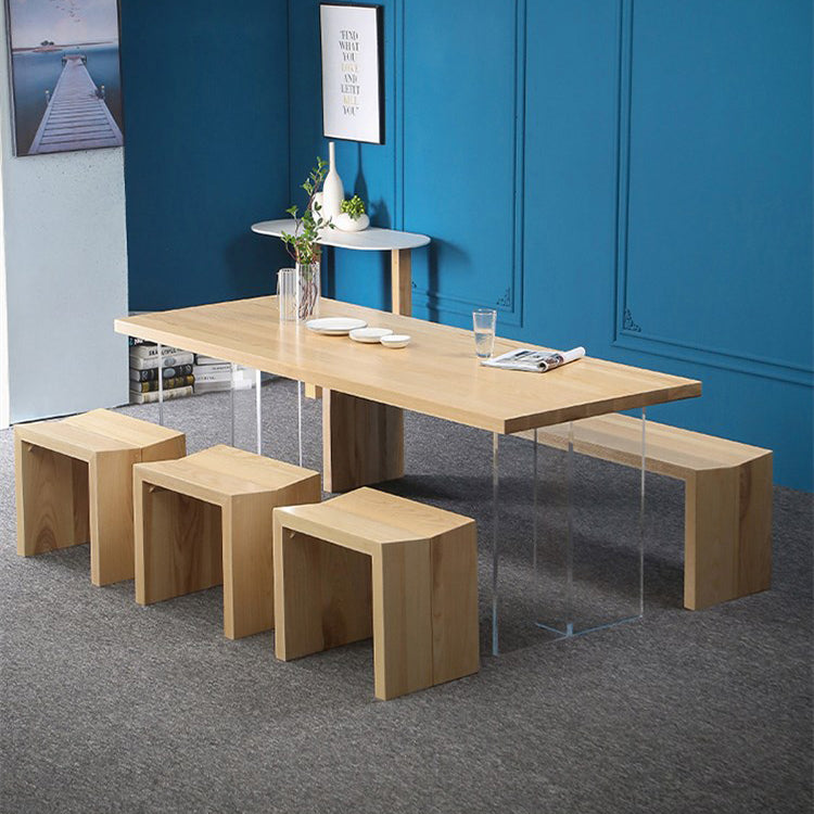 Industrial Solid Wood Dining Table Rectangle Standard Table with Double Pedestal Base