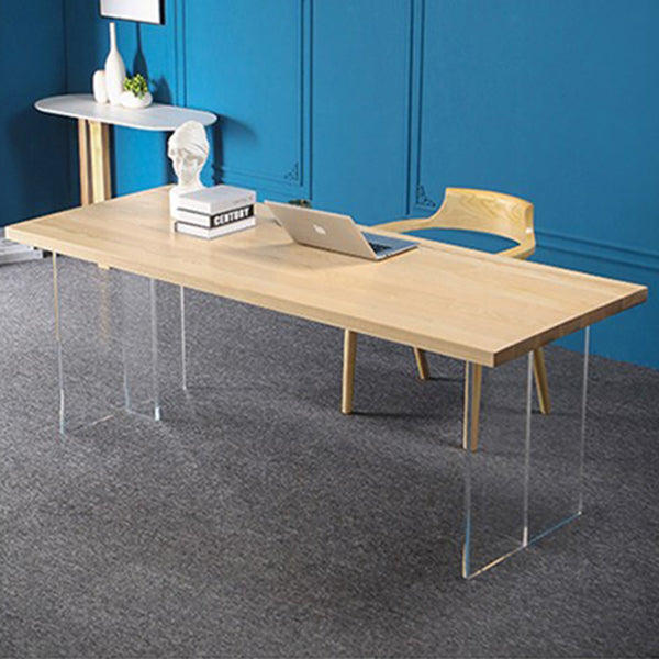 Industrial Solid Wood Dining Table Rectangle Standard Table with Double Pedestal Base
