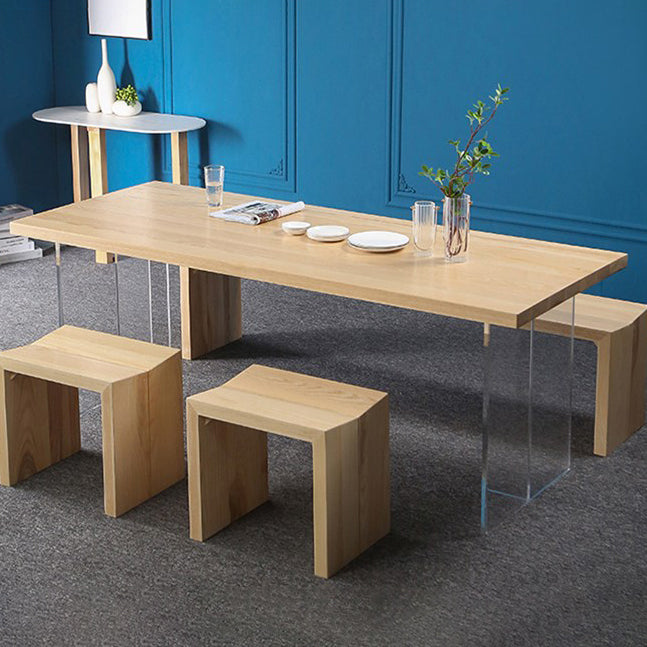 Industrial Solid Wood Dining Table Rectangle Standard Table with Double Pedestal Base