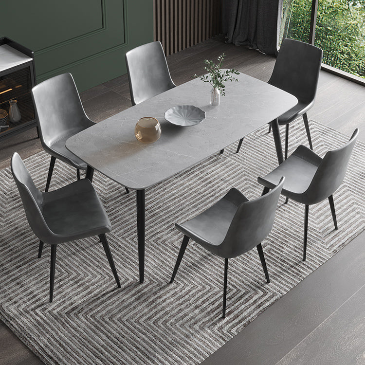 Sillas de comedor de cuero contemporáneas, sillas laterales de comedor con respaldo sólido (juego de 2)