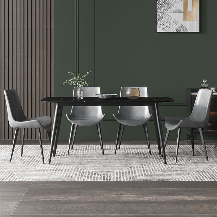 Sillas de comedor de cuero contemporáneas, sillas laterales de comedor con respaldo sólido (juego de 2)