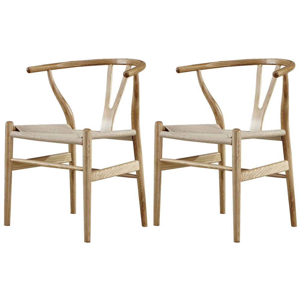 Contemporary Home Wood Arm Chair Natural Wishbone Dining Chair (Set of 2)