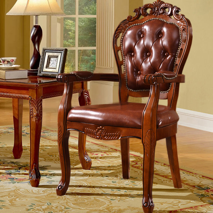 Sillones de comedor victorianos tapizados Sillones capitoné con patas de madera (juego de 2)