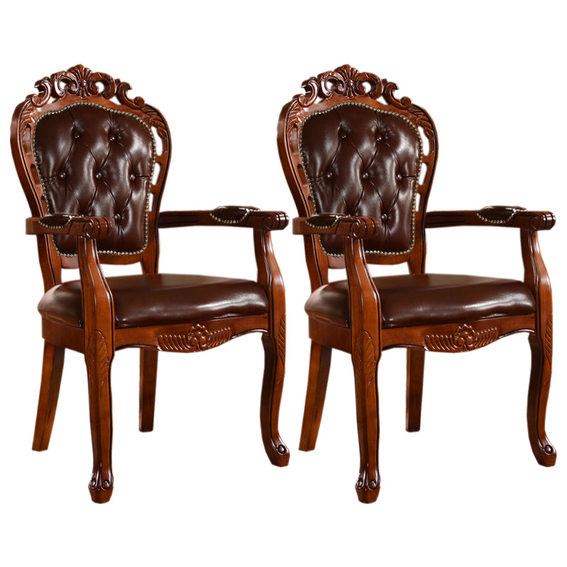 Sillones de comedor victorianos tapizados Sillones capitoné con patas de madera (juego de 2)