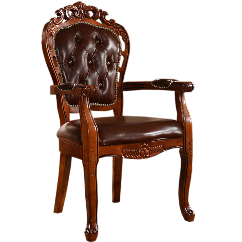 Sillones de comedor victorianos tapizados Sillones capitoné con patas de madera (juego de 2)