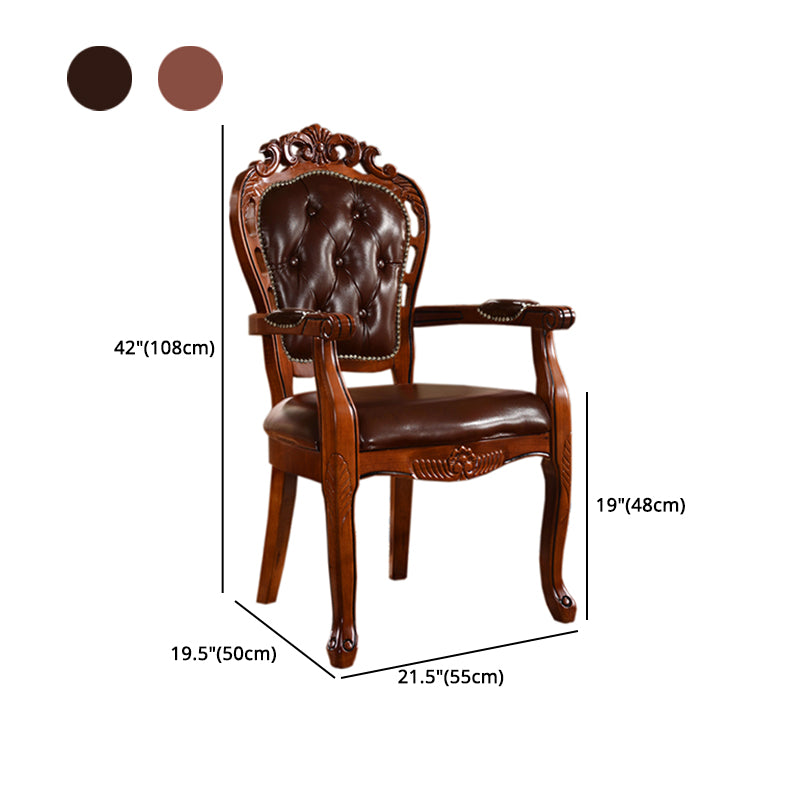 Sillones de comedor victorianos tapizados Sillones capitoné con patas de madera (juego de 2)