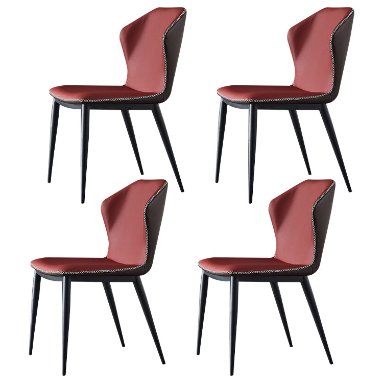 Sillas laterales sin brazos de comedor de cuero con respaldo de estilo industrial (juego de 4)