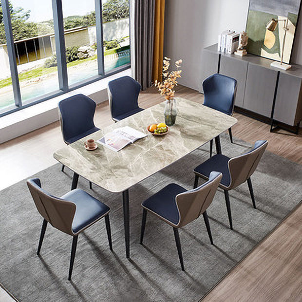 Sillas laterales sin brazos de comedor de cuero con respaldo de estilo industrial (juego de 4)