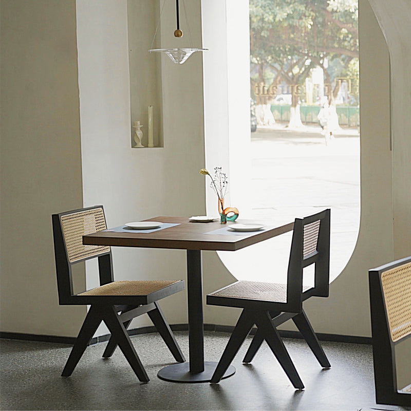 Silla auxiliar de comedor de madera tradicional, silla de comedor con respaldo de caña sin brazos (juego de 2)