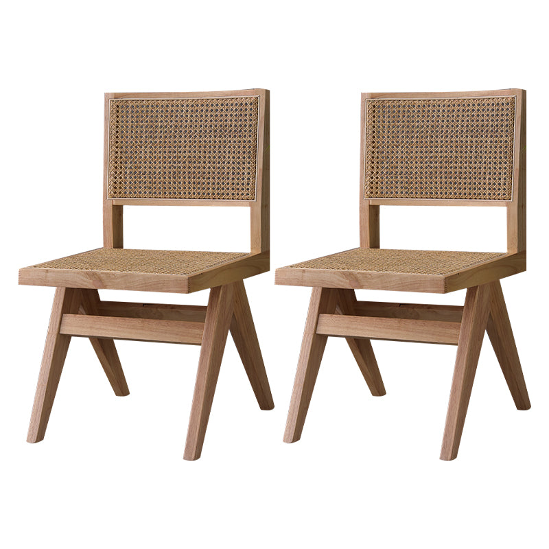 Silla auxiliar de comedor de madera tradicional, silla de comedor con respaldo de caña sin brazos (juego de 2)
