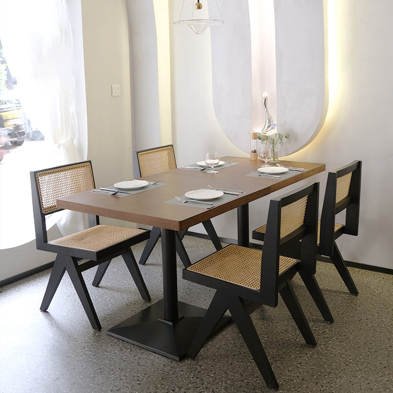 Silla auxiliar de comedor de madera tradicional, silla de comedor con respaldo de caña sin brazos (juego de 2)
