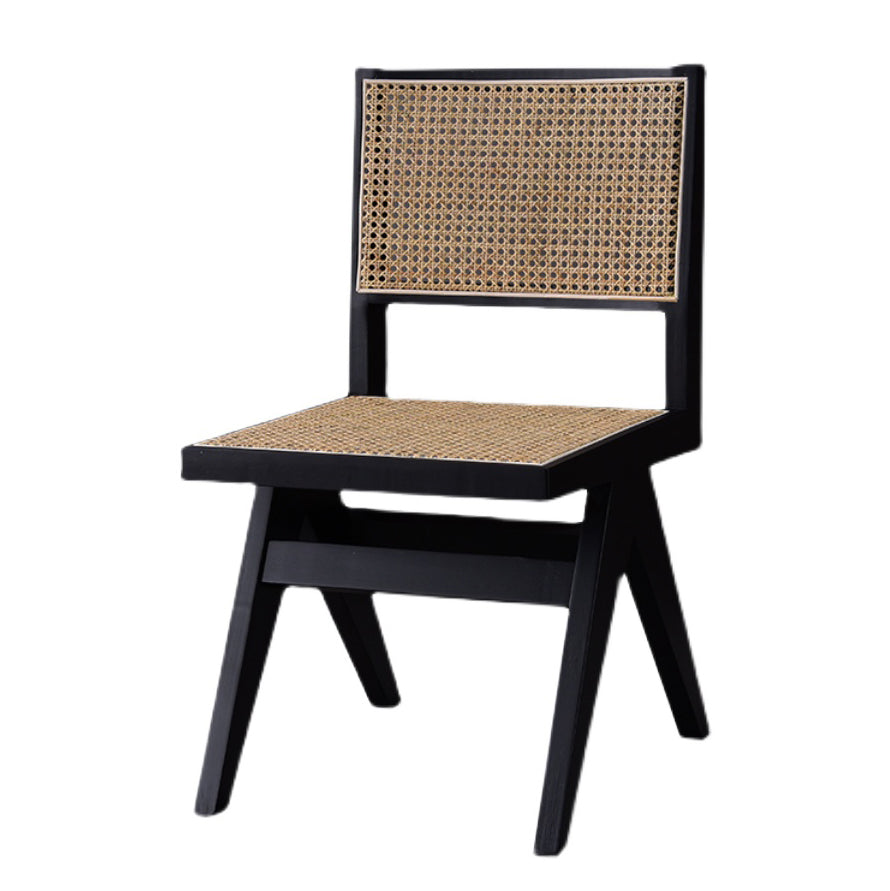 Silla auxiliar de comedor de madera tradicional, silla de comedor con respaldo de caña sin brazos (juego de 2)