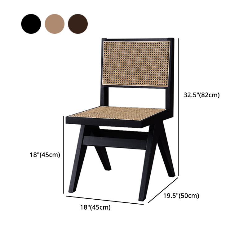 Silla auxiliar de comedor de madera tradicional, silla de comedor con respaldo de caña sin brazos (juego de 2)