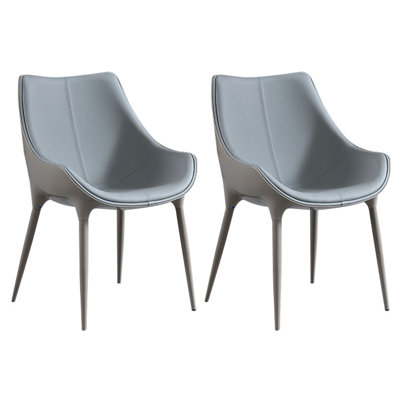 Minimalist Style Leather Dining Arm Chairs Solid Back Upholstered Chairs (Set of 2)