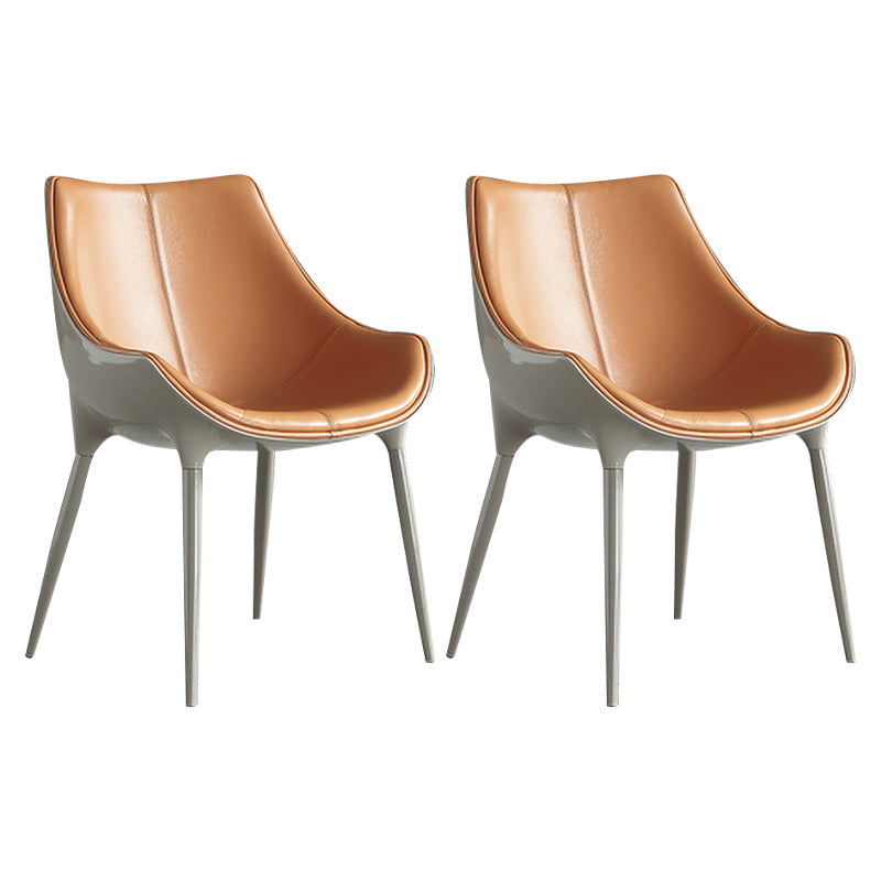 Minimalist Style Leather Dining Arm Chairs Solid Back Upholstered Chairs (Set of 2)