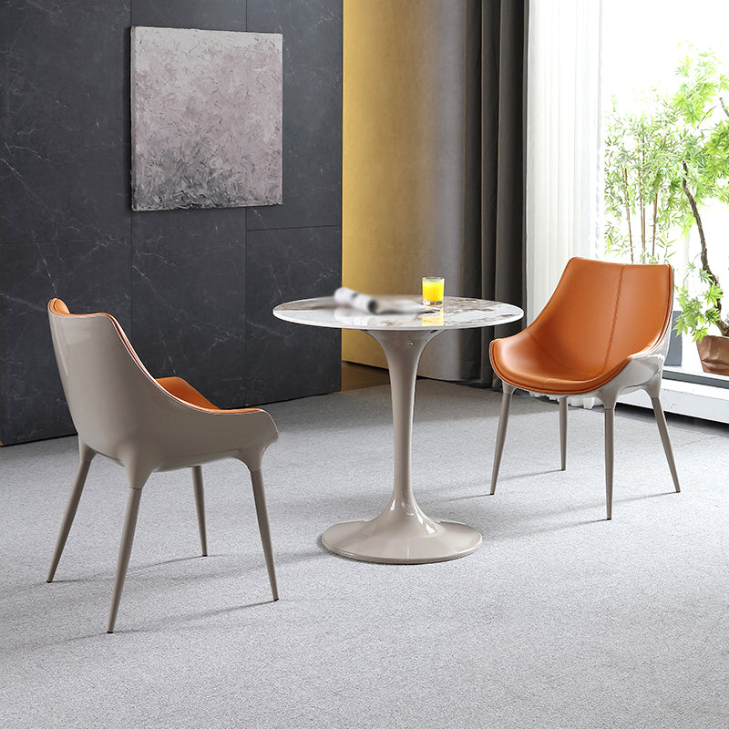 Minimalist Style Leather Dining Arm Chairs Solid Back Upholstered Chairs (Set of 2)