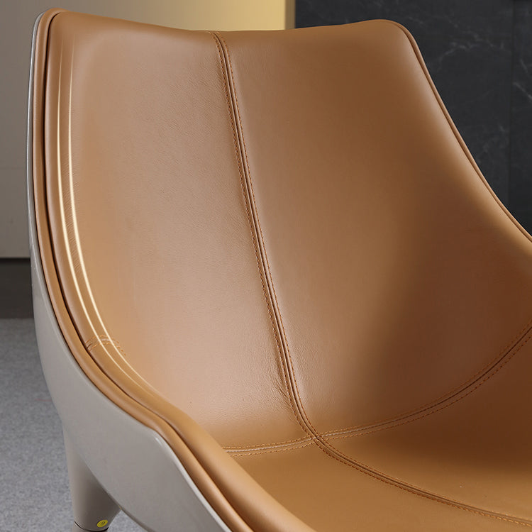 Minimalist Style Leather Dining Arm Chairs Solid Back Upholstered Chairs (Set of 2)