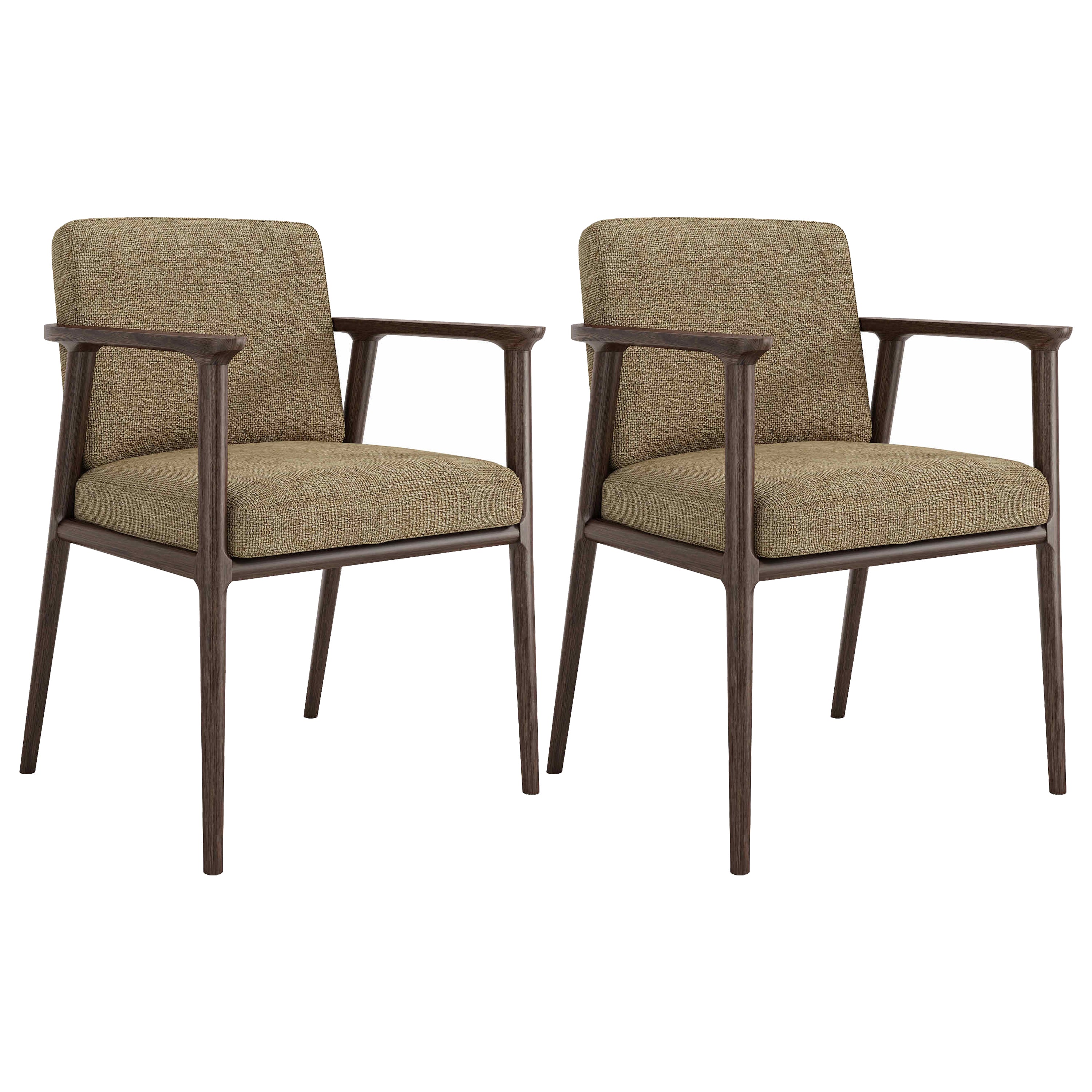 Traditional Solid Back Dining Armchair Upholstered Arm Chairs with Wood Legs