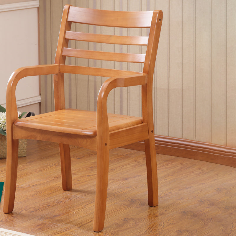 Fauteuil de salle à manger avec dossier en bois, chaise simple traditionnelle avec bras en bois d'hévéa