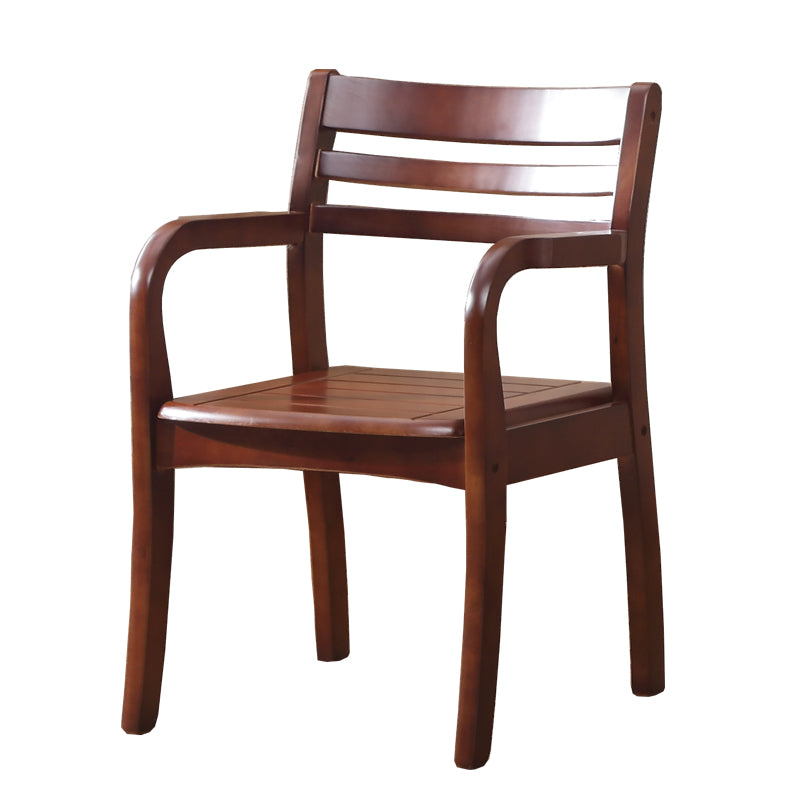Fauteuil de salle à manger avec dossier en bois, chaise simple traditionnelle avec bras en bois d'hévéa