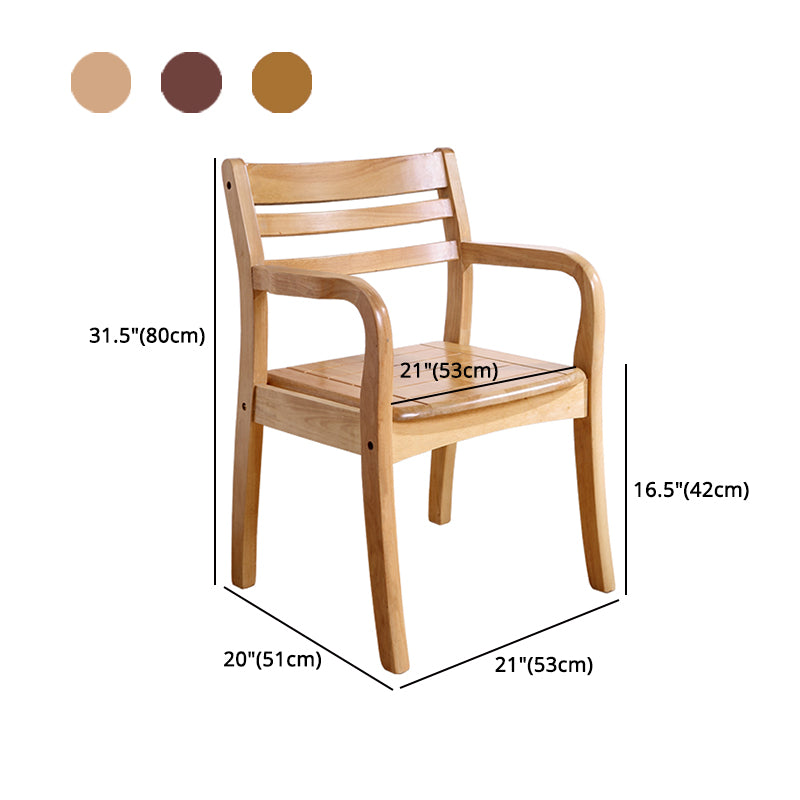 Fauteuil de salle à manger avec dossier en bois, chaise simple traditionnelle avec bras en bois d'hévéa