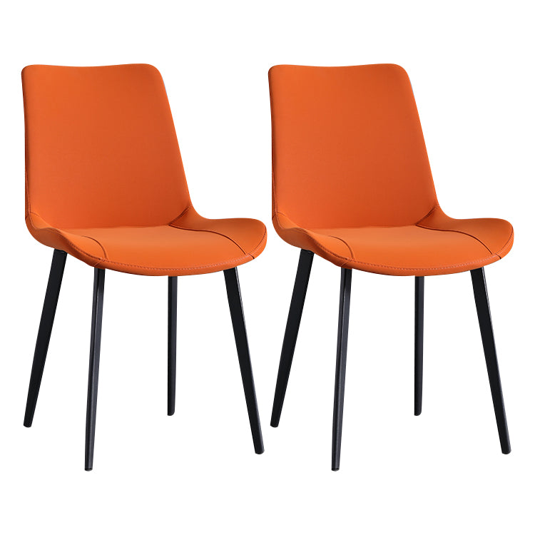 Minimalist Style Faux Leather Dining Chairs Solid Back Armless Side Chairs (Set of 2)