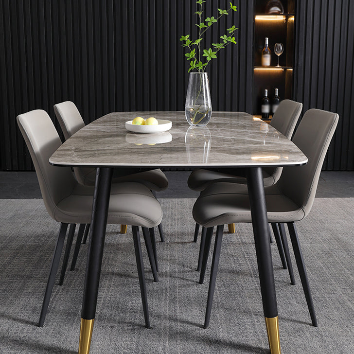 Minimalist Style Faux Leather Dining Chairs Solid Back Armless Side Chairs (Set of 2)