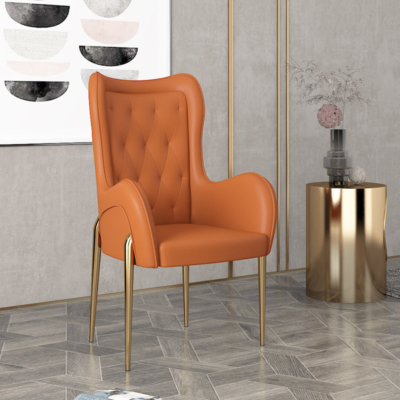 Nordic Metal Dining Room Chair Upholstered Linen Fabric Arm Single Chair for Restaurant