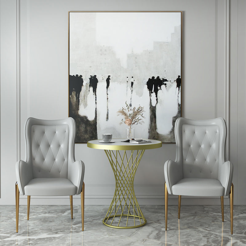Nordic Metal Dining Room Chair Upholstered Linen Fabric Arm Single Chair for Restaurant